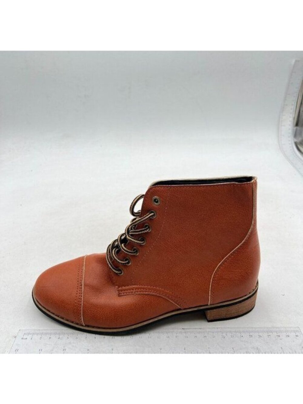 Brown Women Comfort Round Toe Lace up Booties Chunky Low heel Winter Date Shoes